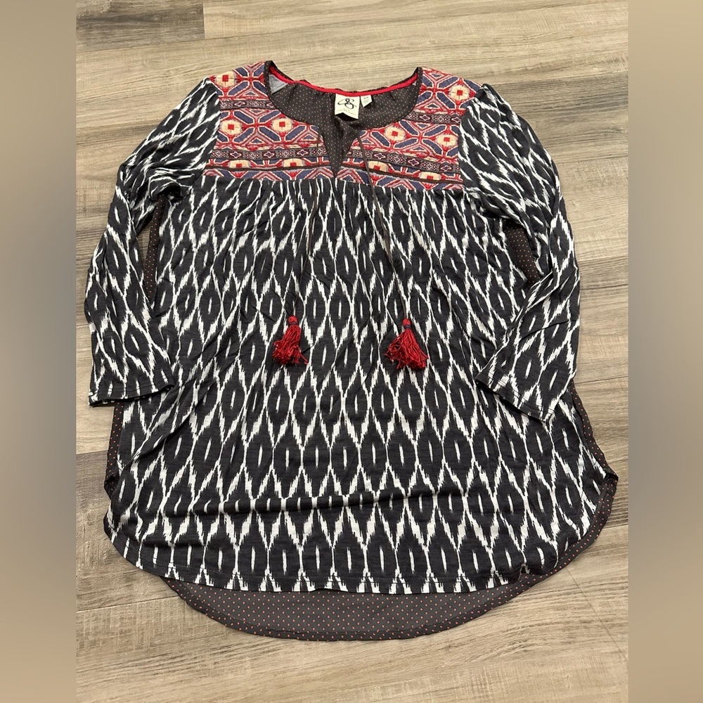 Anthropologie One September Palambo Tassel Ikat Blouse